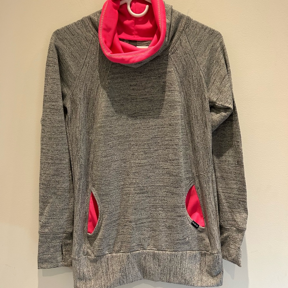 RBX Women's Gray and Pink Cowl Neck Sweater